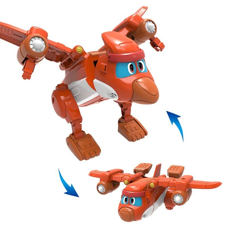 Toy robot transforming from a plane to a robot.