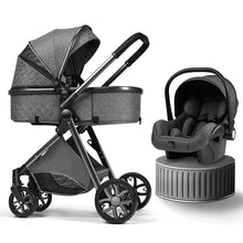 Gray 3-in-1 baby stroller and car seat combo for stroller walks and car rides.