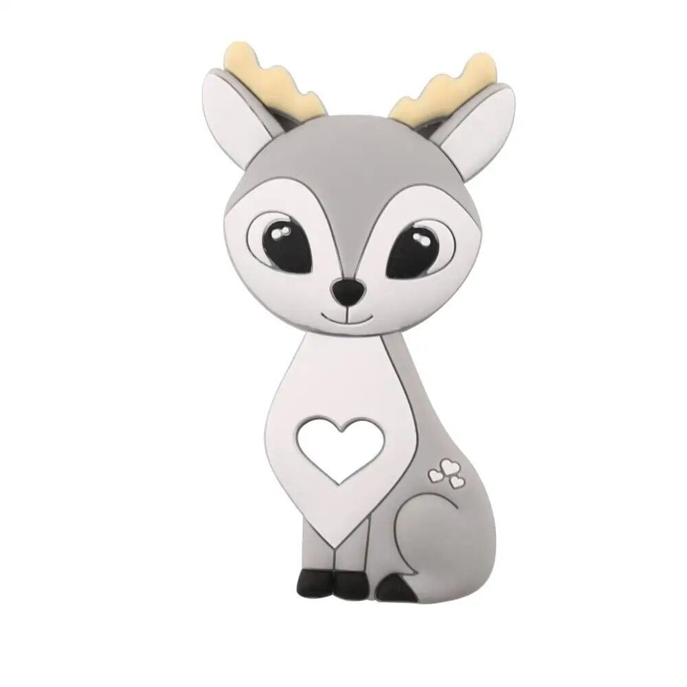 Gray Baby Deer Silicone Teether for baby-safe teething relief and gentle gum soothing.