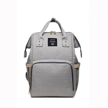 Gray diaper backpack carryall view for moms needing large capacity baby essential storage.