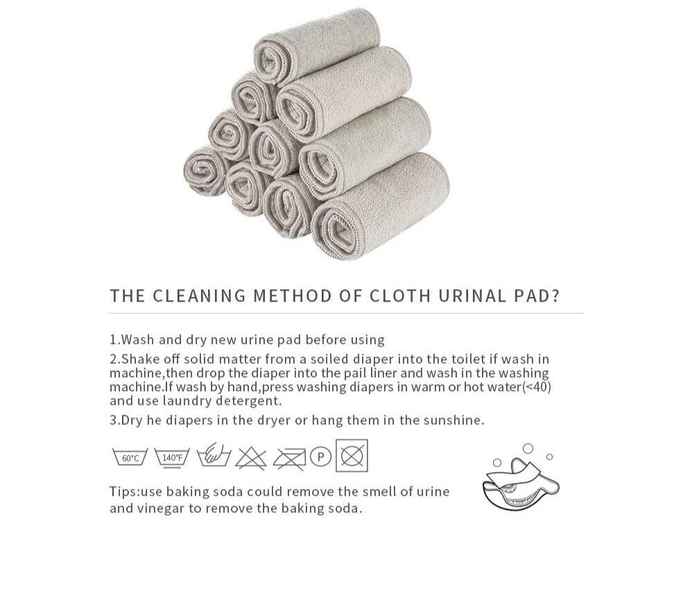 Stack of gray microfiber diaper liners with care and wash instructions for repeated reusable use.