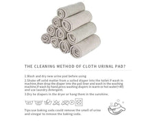 Stack of gray microfiber diaper liners with care and wash instructions for repeated reusable use.