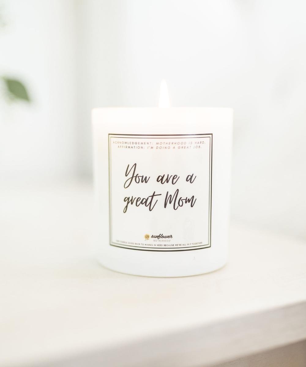 White candle with a label.