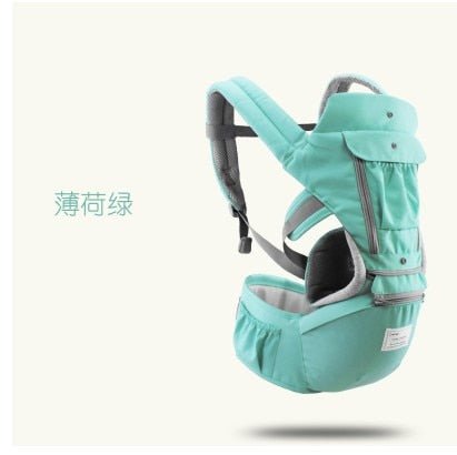 All-in-one Baby Breathable Carrier Green carrier with cool-feel breathable fabric for summer outings.