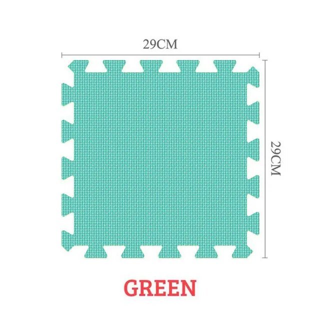 Green EVA foam puzzle mat 24-piece set shown for a lively nursery play area.