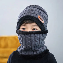 Grey Warm Winter Beanie and Scarf Set knitted with fleece lining for cosy school mornings and outdoor winter play.