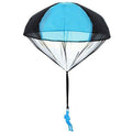 Parachute toy with a blue figure hanging from it.
