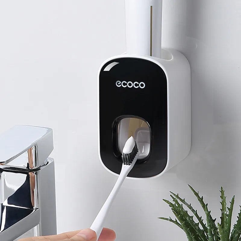 Wall mounted toothbrush holder and toothpaste dispenser set for tidy daily brushing routines.