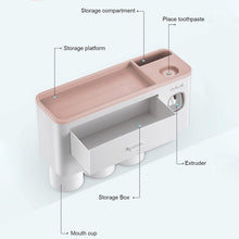 Hands-free magnetic toothbrush holder with labelled compartments for neat family bathroom storage.