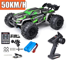 Heavy-duty off-road RC Monster Truck with remote control, battery, and accessories for rugged outdoor adventures.