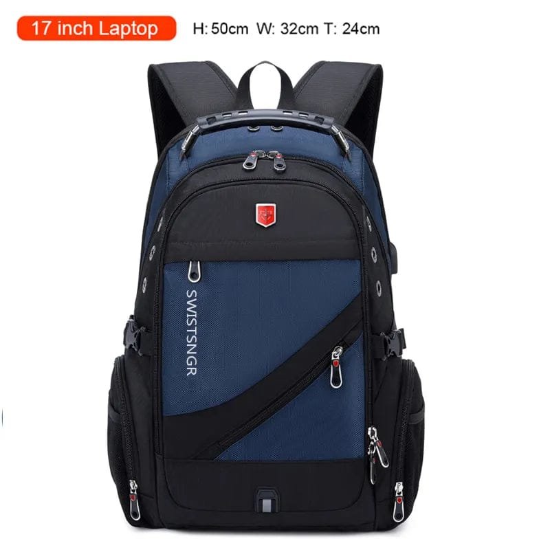 Blue and black backpack with SWISSGEAR logo 