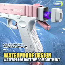 Pink and white water gun with an electric component