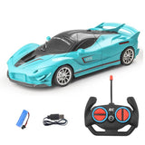 Turquoise toy car with remote control and battery