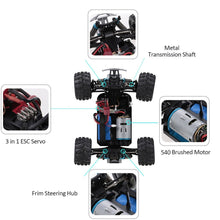 Technical diagram of a remote control car with labeled components 