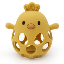 Mango yellow hollow silicone chick teether with a textured comb