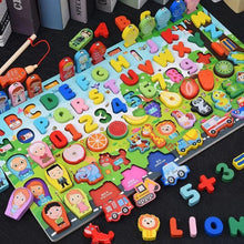 Montessori wooden math puzzle for homeschool use with magnetic letters and numbers for daily learning routines.