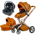 Hot Mom 3-in-1 high landscape orange stroller and car seat for everyday urban outings.