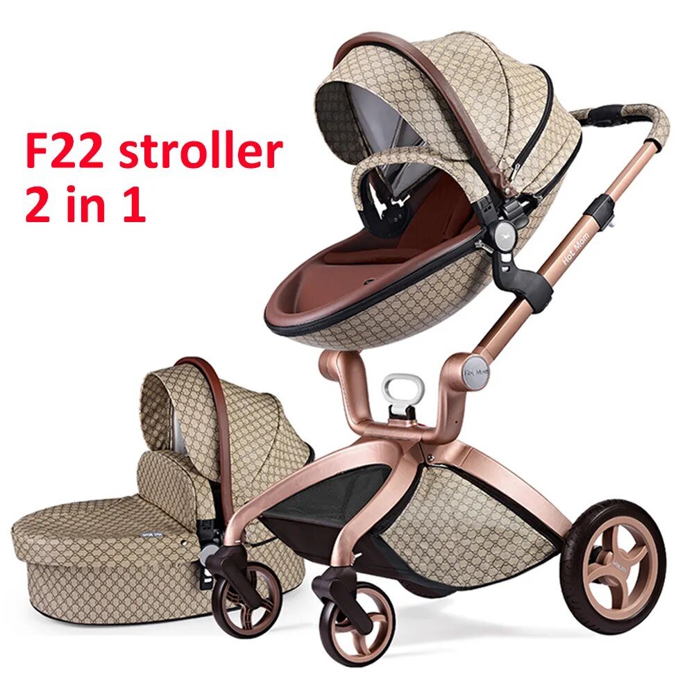 Hot Mom 3-in-1 high landscape stroller with car seat cover, travel-ready for family trips.