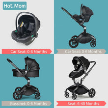 Hot Mom 3-in-1 stroller with car seat, bassinet, and carrycot for newborn travel and naps.