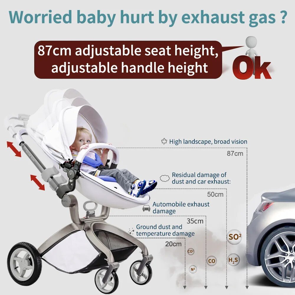 Hot Mom 3-in-1 stroller with a reversible adjustable seat for facing baby toward or away from parent.