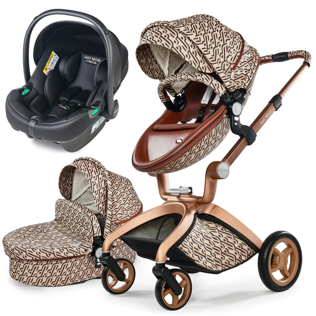 Hot Mom high landscape 3-in-1 stroller with an elegant pattern for stylish outings.