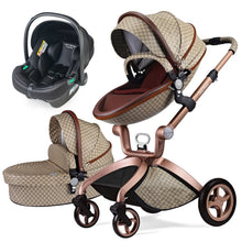 Hot Mom high landscape 3-in-1 stroller with a lightweight rose gold frame for easy handling.