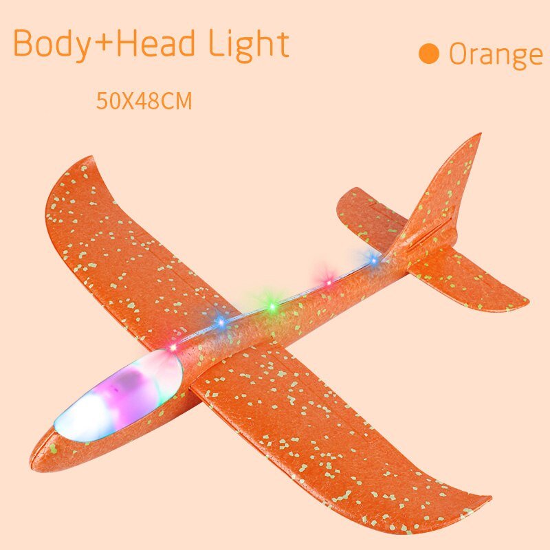 Orange glider toy with LED lights.