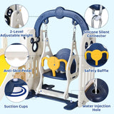 Children's swing set with features highlighted