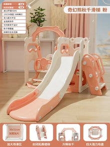 Children's slide with climbing wall and swing set in a room setting