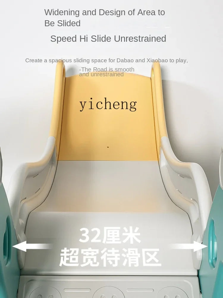 Children's slide with text indicating dimensions and features