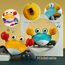 Induction escape crab toy with key features highlighted for interactive chase play.