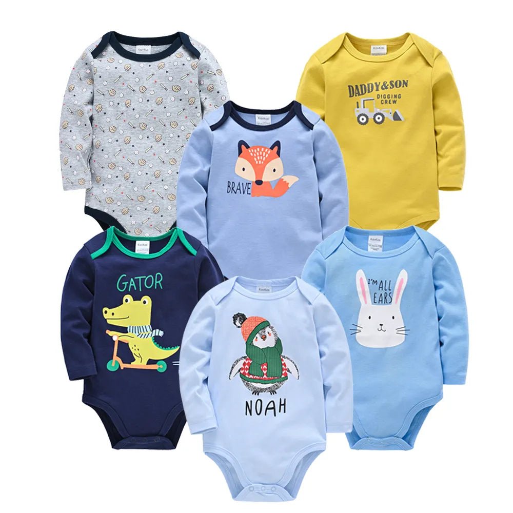 Set of colorful baby bodysuits with various designs (option 7)
