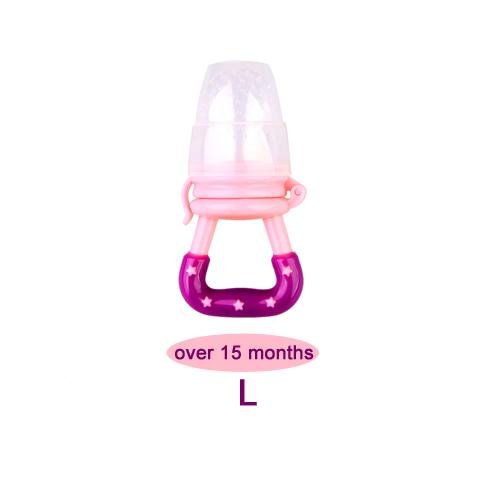 Pink baby pacifier with a purple base 