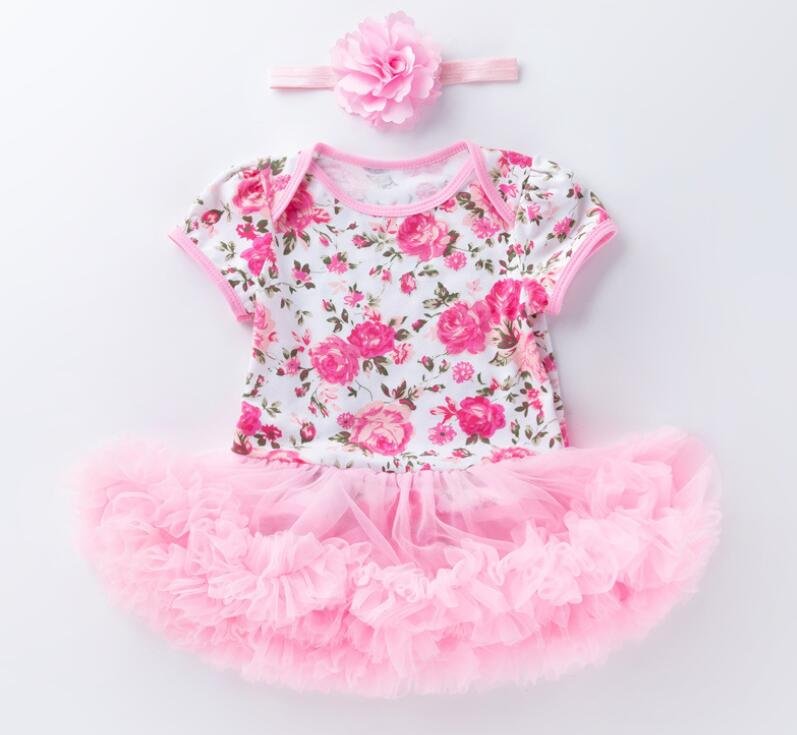Floral baby outfit with pink tutu and matching headband