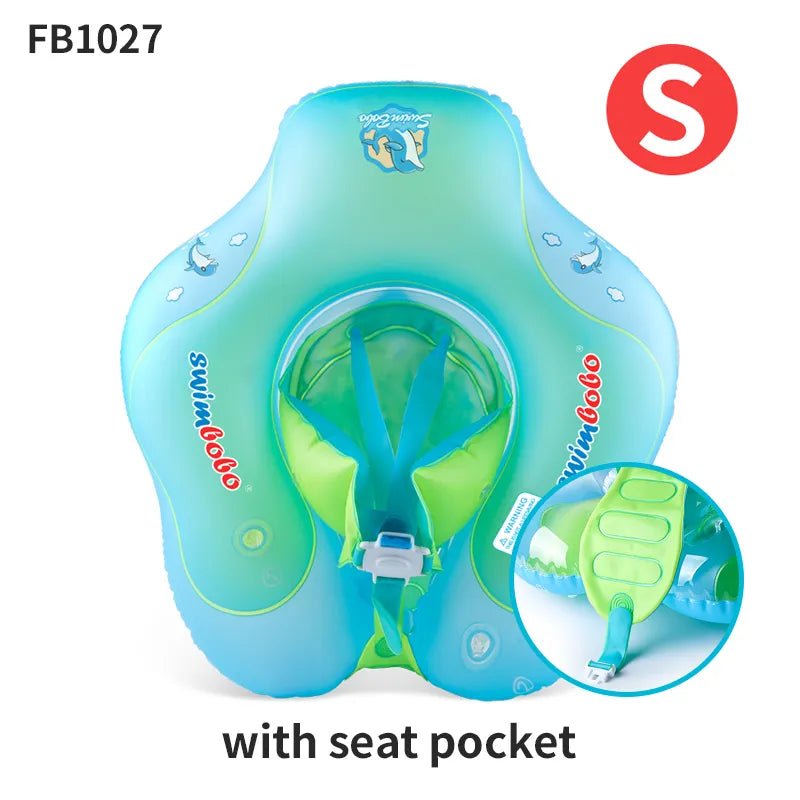 Infant inflatable snorkel vest with seat pocket for safe swimming and water play.