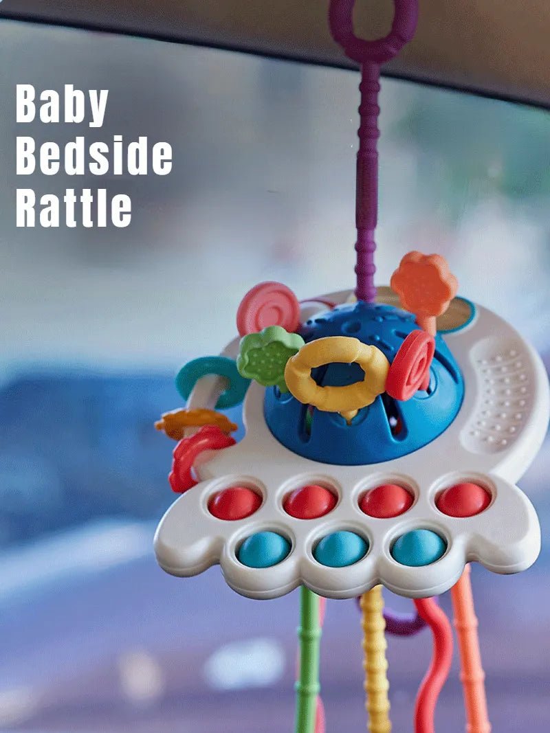 Baby bedside rattle with a colorful design
