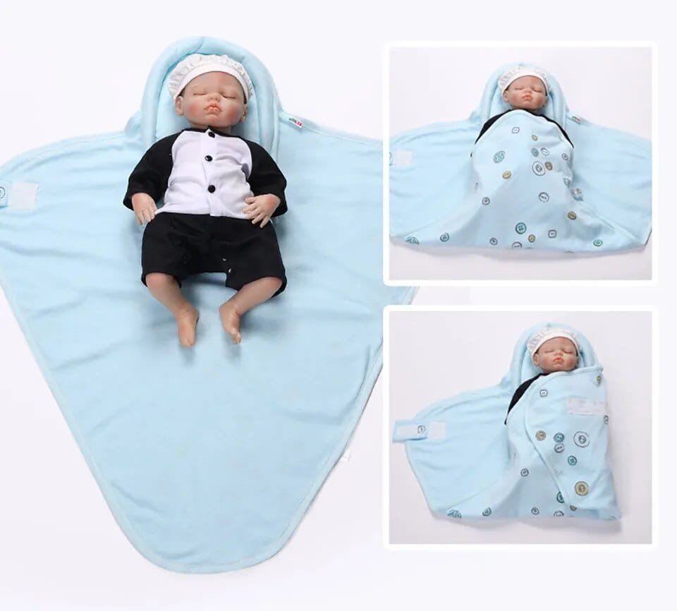 Infant sleep sack with head shaping support in blue for anti-startle settling and comfortable naps.