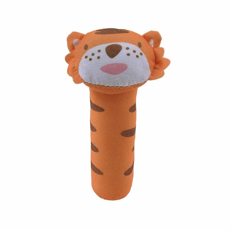 Plush tiger toy with a white face.