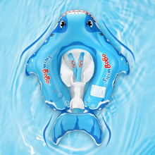 Inflatable baby pool float ring accessory shown in blue water for summer swimming fun.