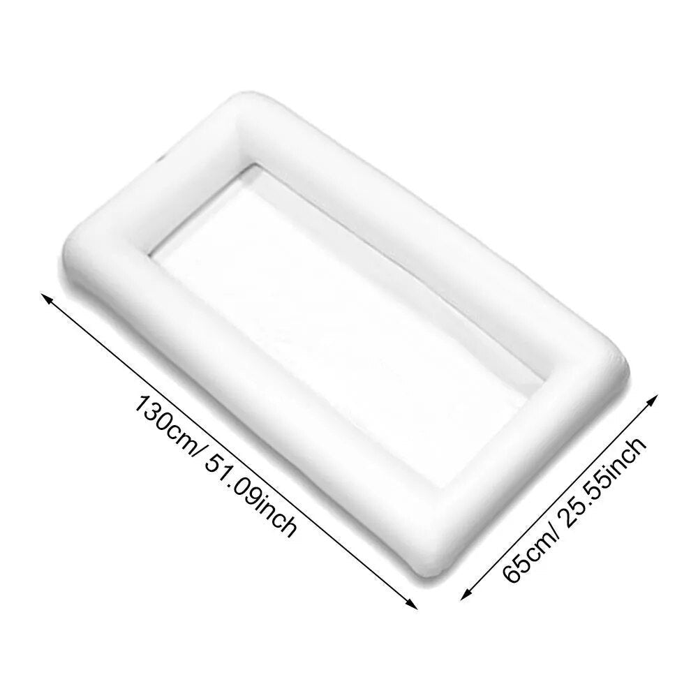 Inflatable PVC Baby Chair Sofa rectangular pool base with dimensions for portable feeding and resting.
