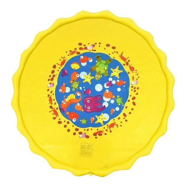 Summer Beach Inflatable Water Spray Pad yellow base with sea creature design for bright, playful summer water fun.