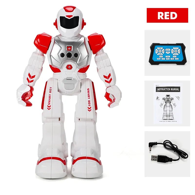 White and red robot toy with USB cable and instruction manual (option 2)