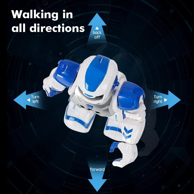 Toy robot with directional arrows indicating movement.