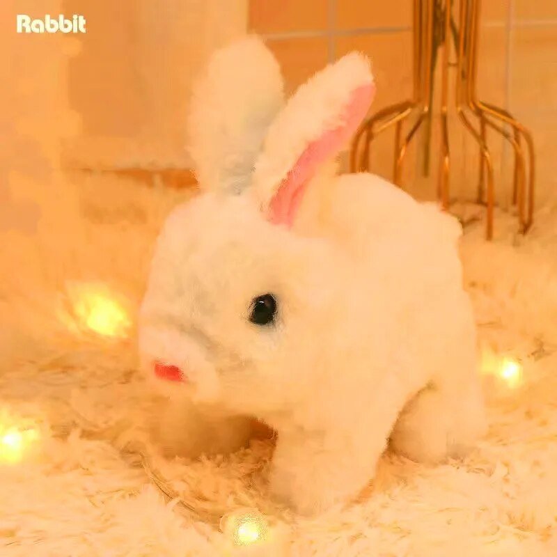 Plush rabbit toy with pink ears on a soft, warm-toned background
