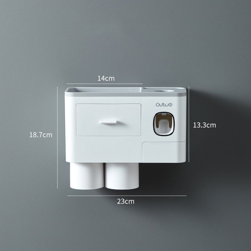 Inverted magnetic toothbrush holder sizing for hygienic storage that keeps bristles dry.