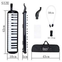 IRIN 32-Key Melodica Keyboard with dimensions and carrying bag accessories for kids music practice.