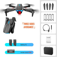 K3/E99 foldable drone kit with propellers, battery, and carrying case for outdoor RC play.