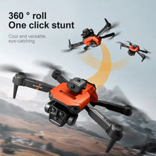 K6 MAX Drone in orange and black performing a 360-degree roll for obstacle avoidance flight demos.