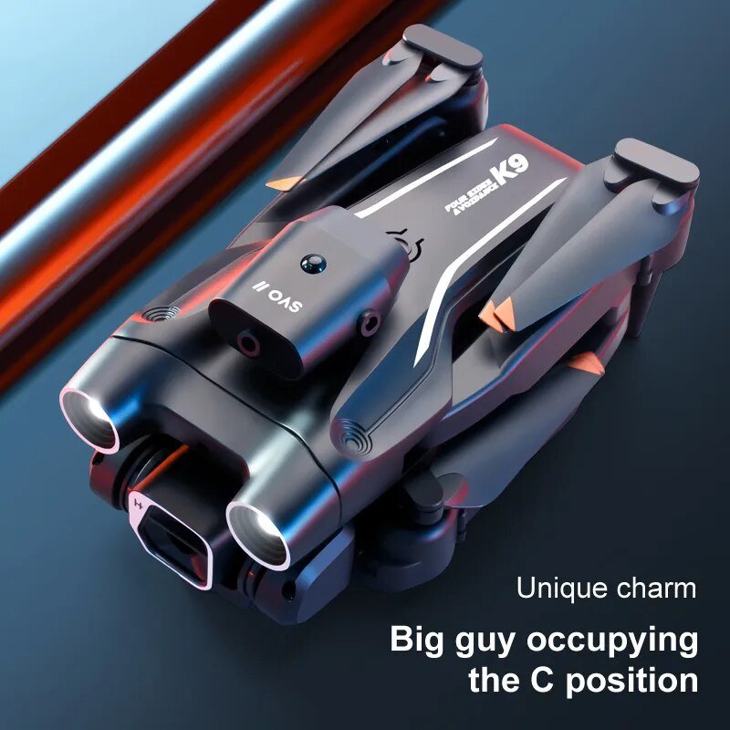 K9 Mini Drone with Falcon branding shown on a dark background for FPV RC quadcopter flying.