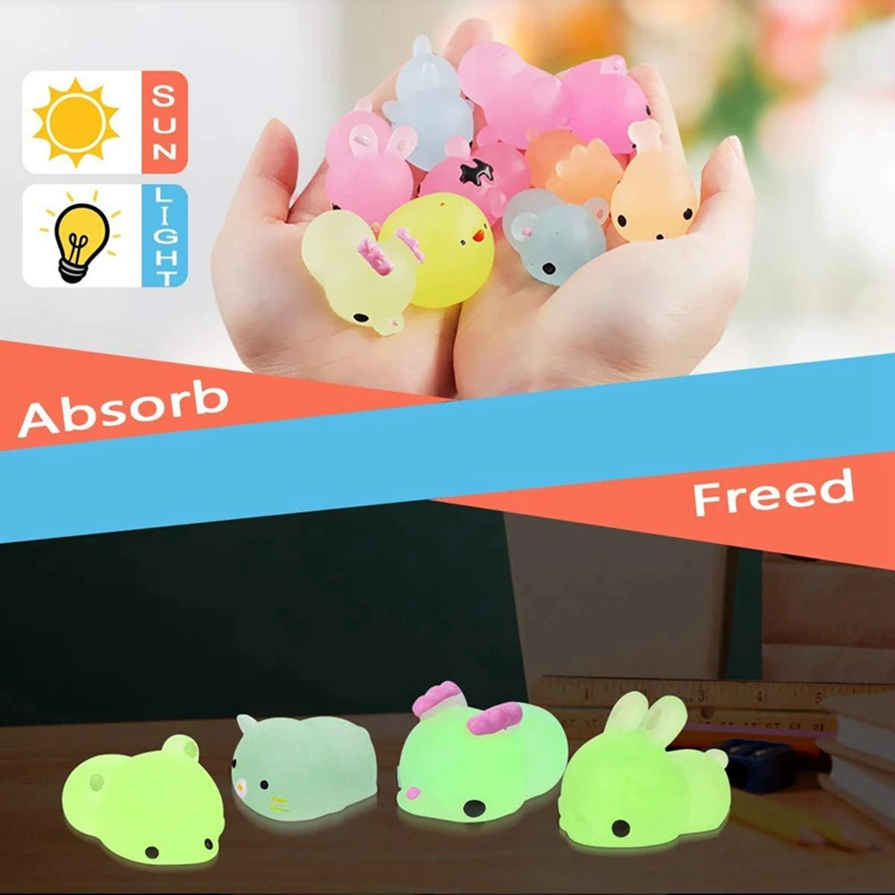 Glowing animal-shaped toys absorbed by sunlight, with 'Sunlight Absorb' and 'Freed' text.